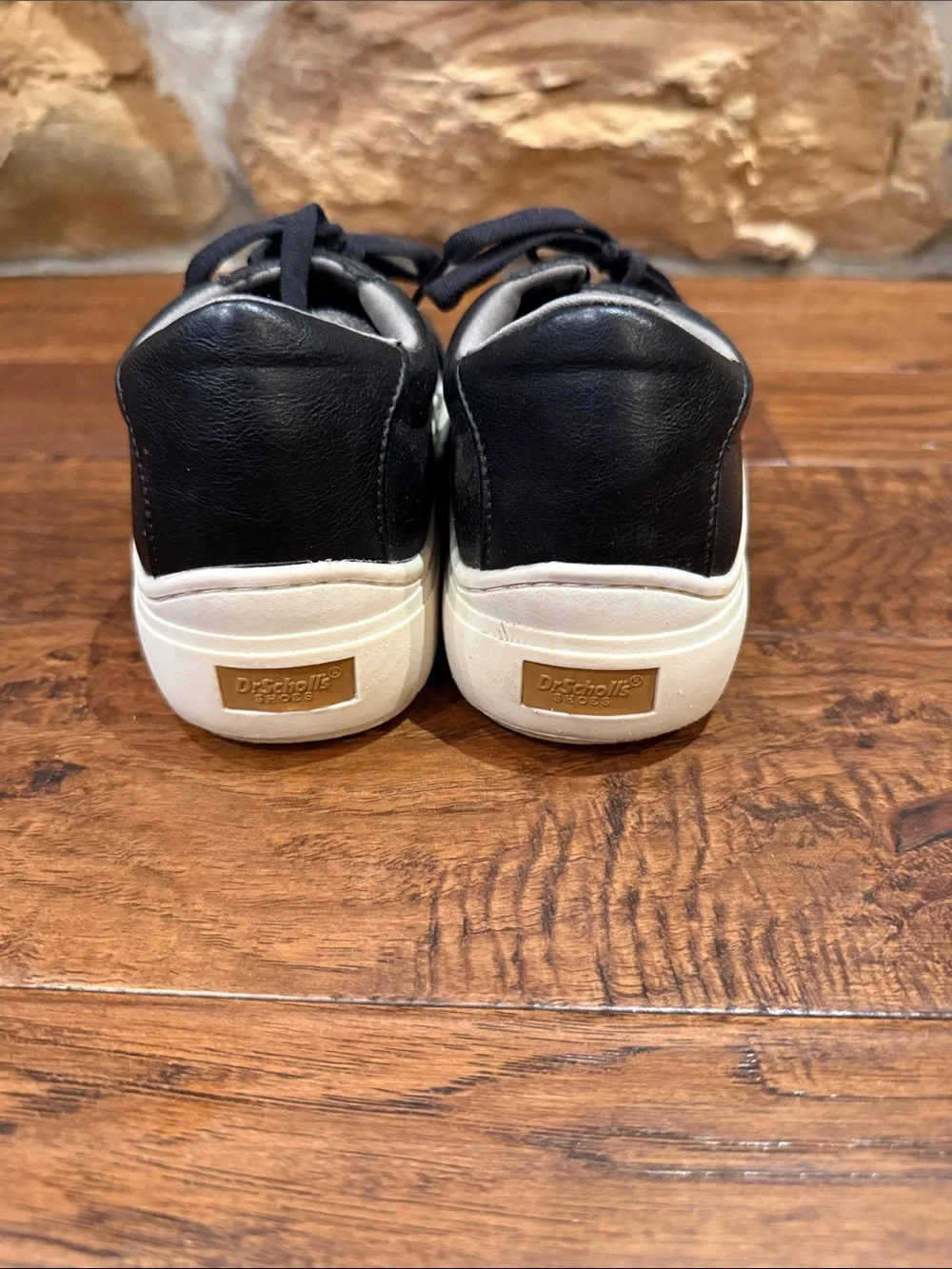 Dr. Scholl's Black Leather Sneakers with Cream Soles